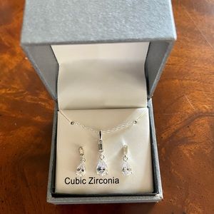 NWT New Directions Tear Drop Cubic Zirconia Necklace and Earrings